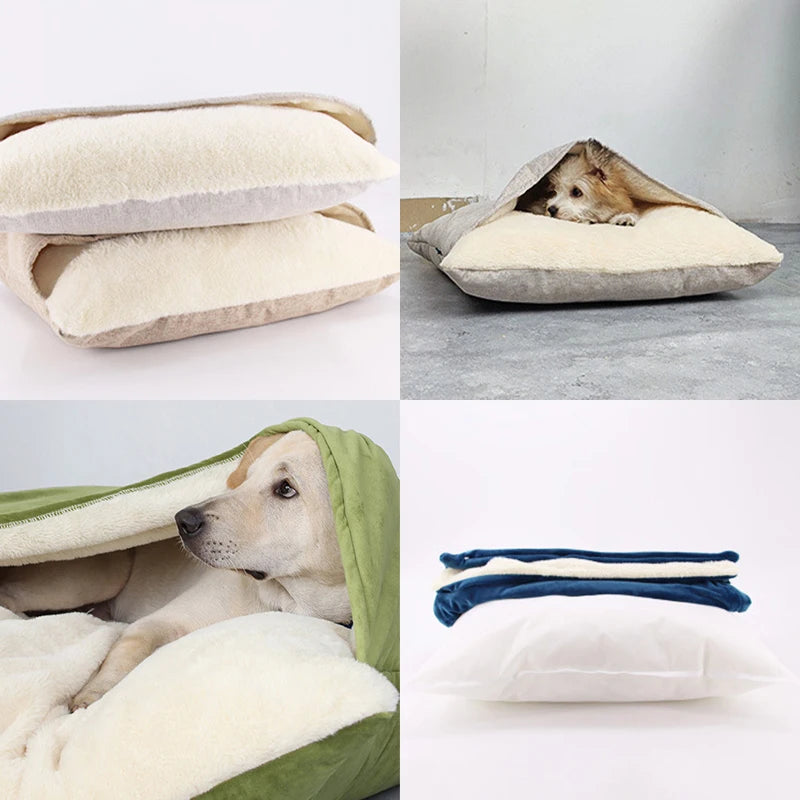 Winter Warm Dogs Kennel Pet Bed Removable Washable Bite-resistant Puppy Sofa Cushion Plush Cat Mat for Large Pet Sleeping Bag