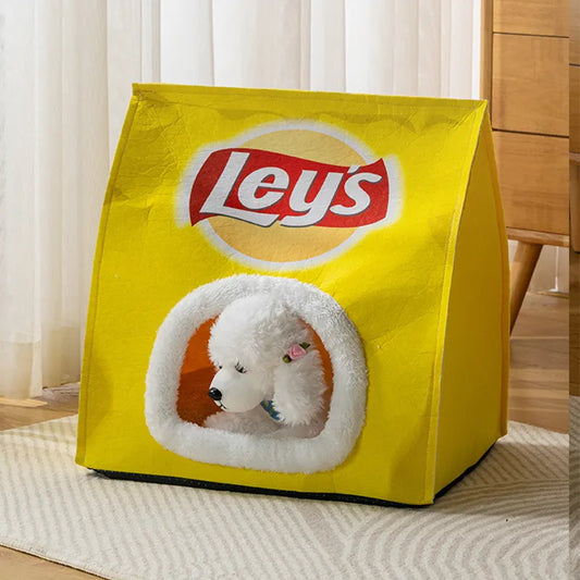 New Creative Potato Chip Bag Deep Sleep Cat Bed Foldable Removable Washable Pet Sleeping Bed Small Dog Pad Bag Cave Cat Bed