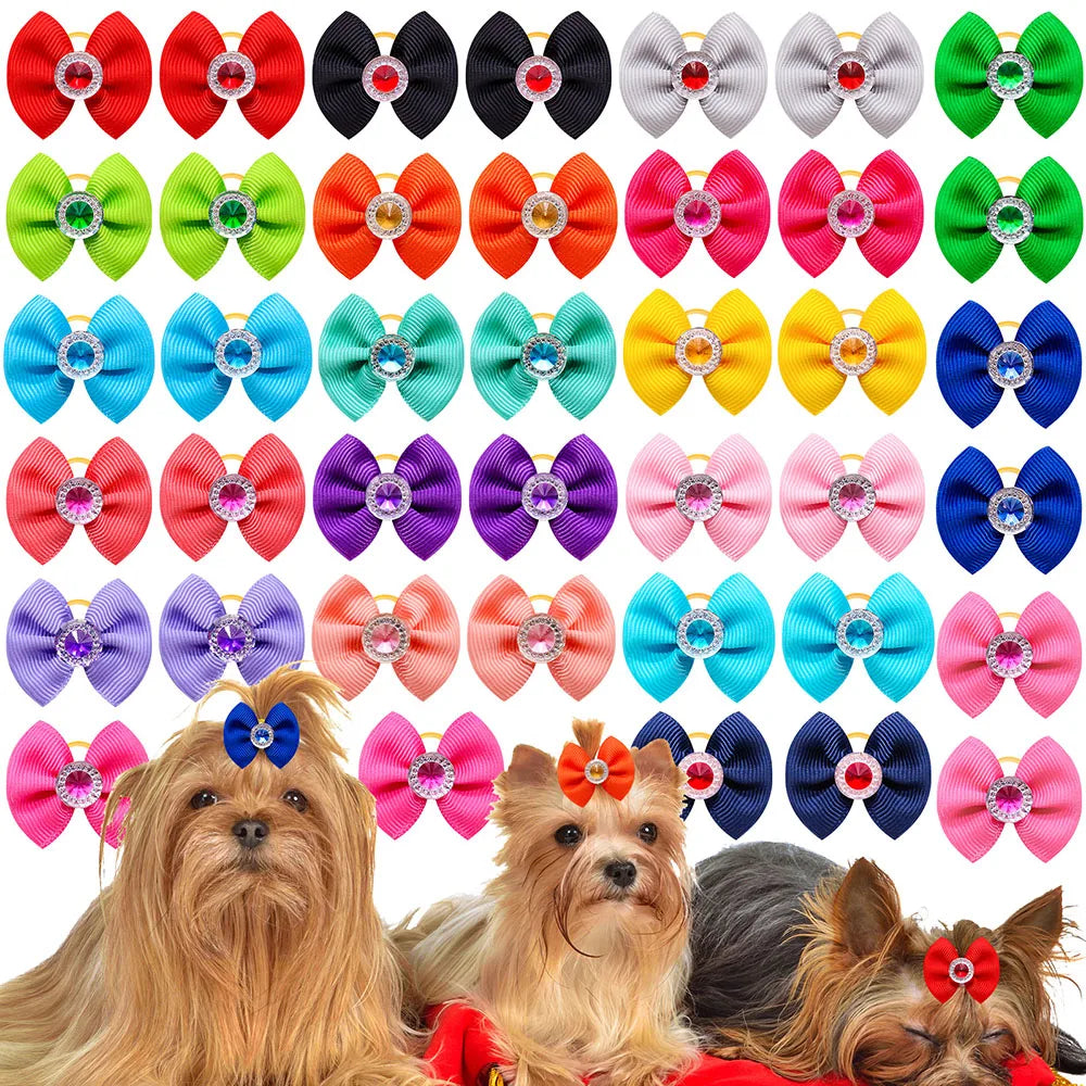 New Dog Hair Accessoreis Puppy Bows Solid Diamond  Pets Headwear Dogs Cat Grooming Girls Bows for Dog Cats Hair Accessories