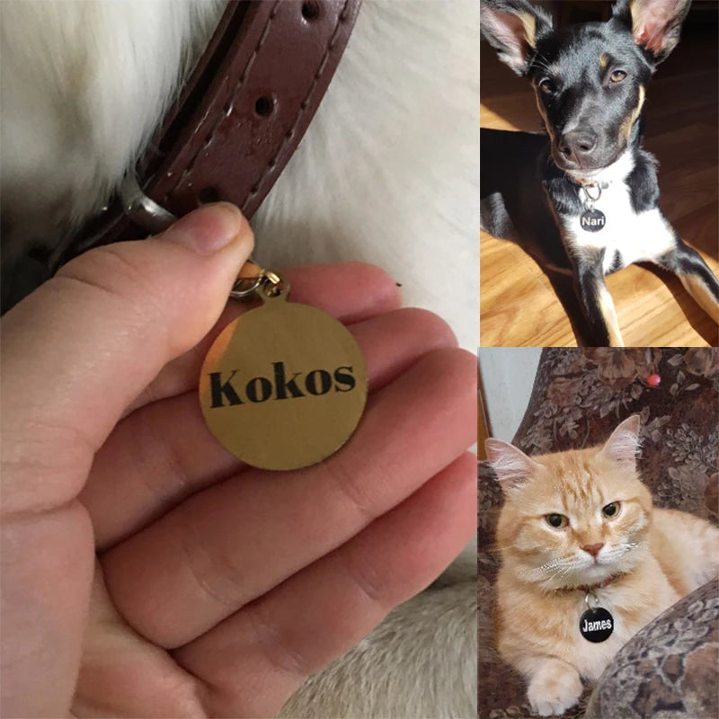 Custom Personalized Cat Dog ID Circle Tag Collar Pendant Engraved Pet Necklace Chain Charm Supplies For Tag Name Products