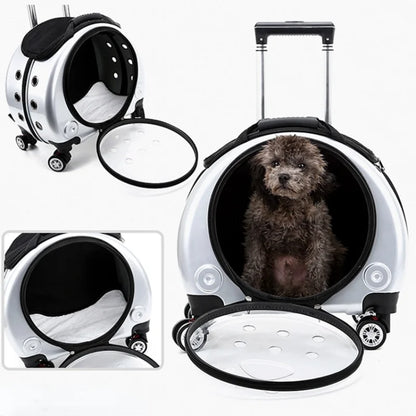 Pet Cat Dog Trolley Suitcase Luggage with Wheels Carrying Transparent Suitcase Breathable Pet Dog Carrier Backpack Pet Stroller