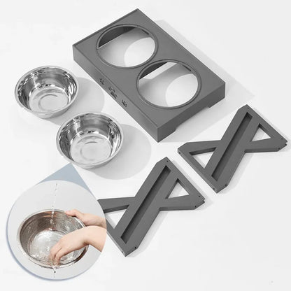 2023 New Anti-Slip Elevated Double Dog Bowls Adjustable Height Pet Feeding Dish Feeder Stainless Steel Water Food Container