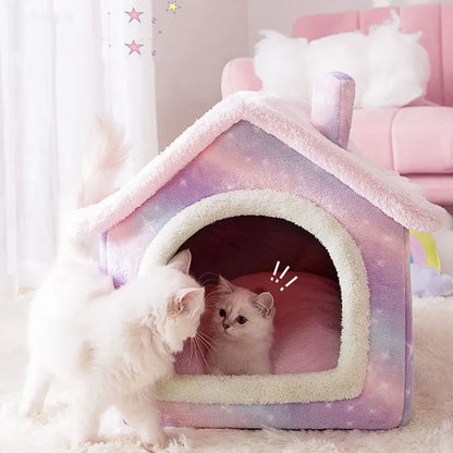 Foldable Cat House Sleep Bed  Warm Cave Dog Kennel Removable Cushion Cave Soft Washable Huts Sofa for Cats Kittens Puppy Nest