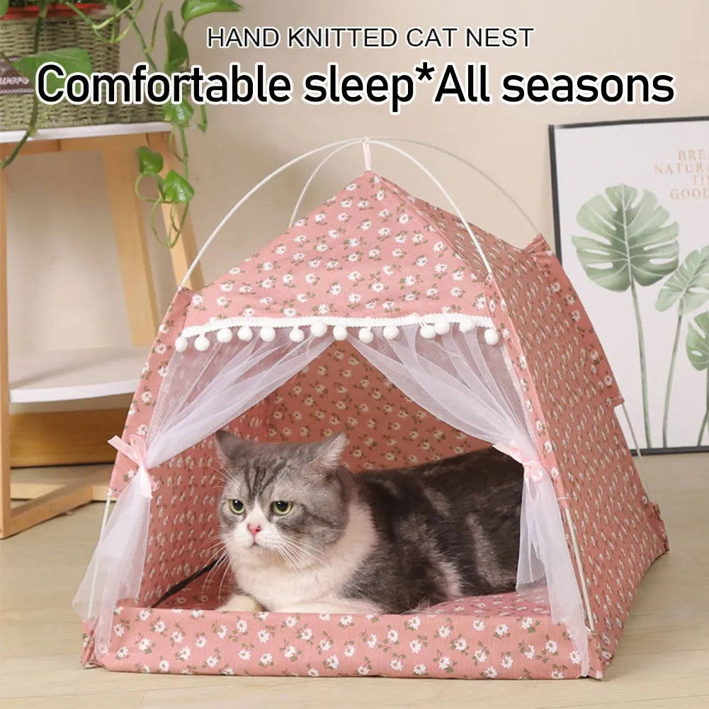 Cat Tent Bed Pet Cat House Closed Cozy Hammock with Floors Cat House Pet Small Dog House Calming Cat Beds For Small Pet House