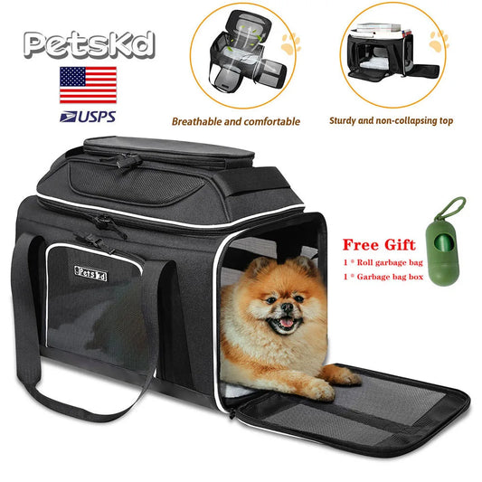 Petskd Pet Carry Bags Top Extension Soft-sided Portable Dog Carrier Bag Foldable Breathable Travel Airline Approved Cat Bag