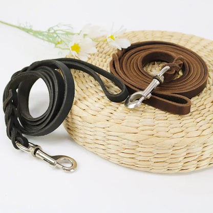 1.2-2.1m Genuine Leather Dogs Leash with Hook Pet Walking Training Brown Black Colors for Medium Large Pet Shepherd Greyhound