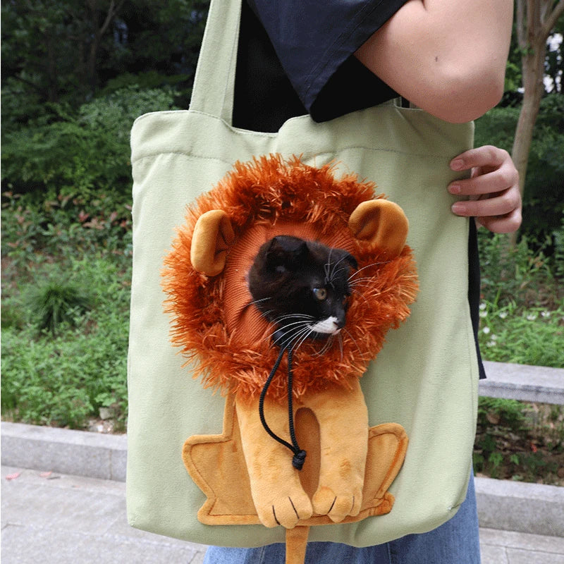 CAWAYI KENNEL Lion-shaped Shoulder Bag Soft-Sided Carriers Exposed Pet Canvas Bag for Cats Dogs Small Pet Carrier Bag Breathable