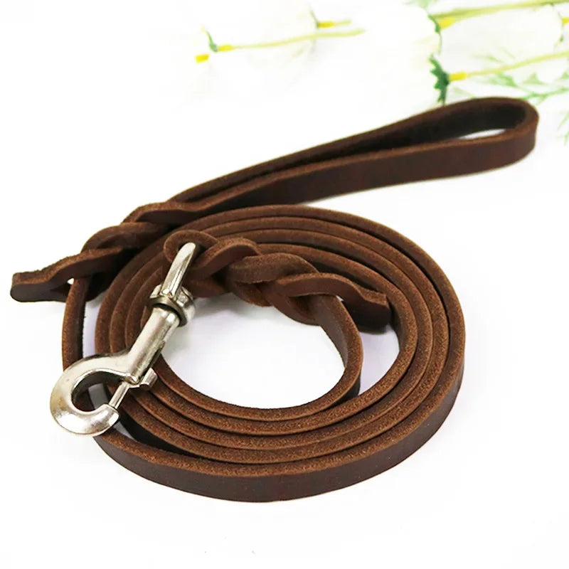 1.2-2.1m Genuine Leather Dogs Leash with Hook Pet Walking Training Brown Black Colors for Medium Large Pet Shepherd Greyhound