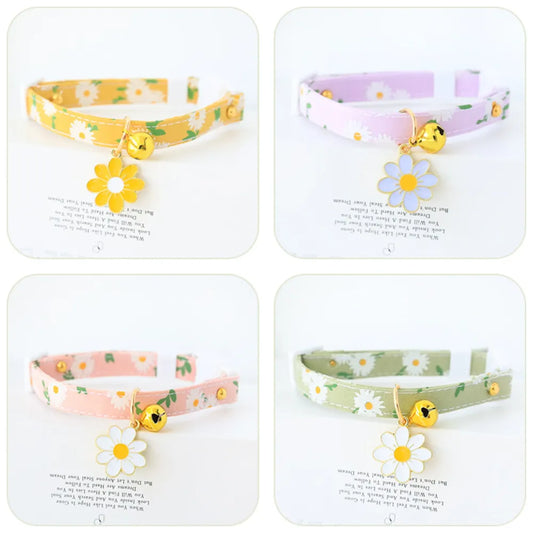 Cute Jewelry Fresh Flower Cat Dog Collar Pet Collar With Bell Neck Ring Necklace Safety Elastic Adjustable Collar Pet Accessorie