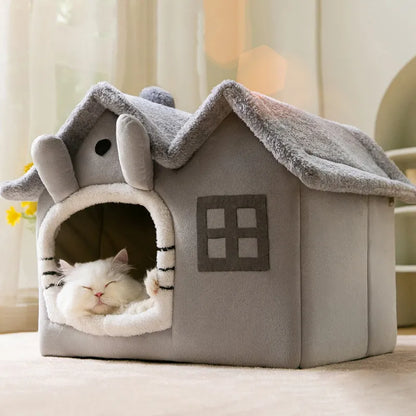 Foldable Cat House Winter Warm Chihuahua Cave Bed Cat Basket for Small Dogs Warm Soft Cat Bed Mat Kennel Puppy House Deep Sleep