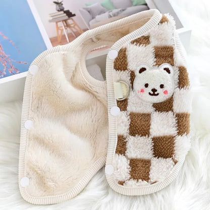 Winter Cat Dog Clothes with Buckle Sweet Bear Print Pet Plush Sweater for Small Dogs Pomeranian Chihuahua Puppy Button Jacket