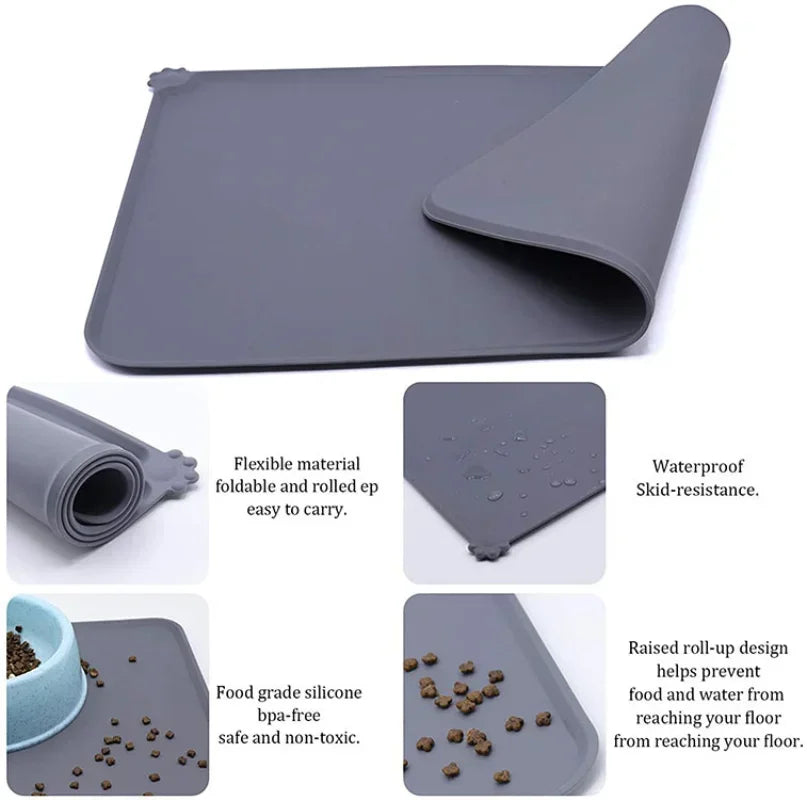 Silicone Waterproof Pet Mat For Dog Cat Pet Food Pad Pet Bowl Drinking Mat Dog Feeding Placemat Portable Outdoor Feeding