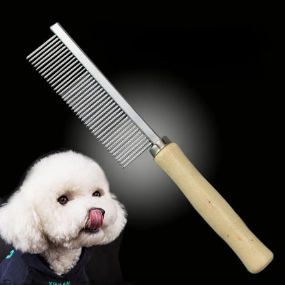 Pet Hair Grooming Accessories Wooden Handle Cat Dog Hair Comb Stainless Steel Pet Massage Hair Trimmer Comb Easy Cleaning Brush