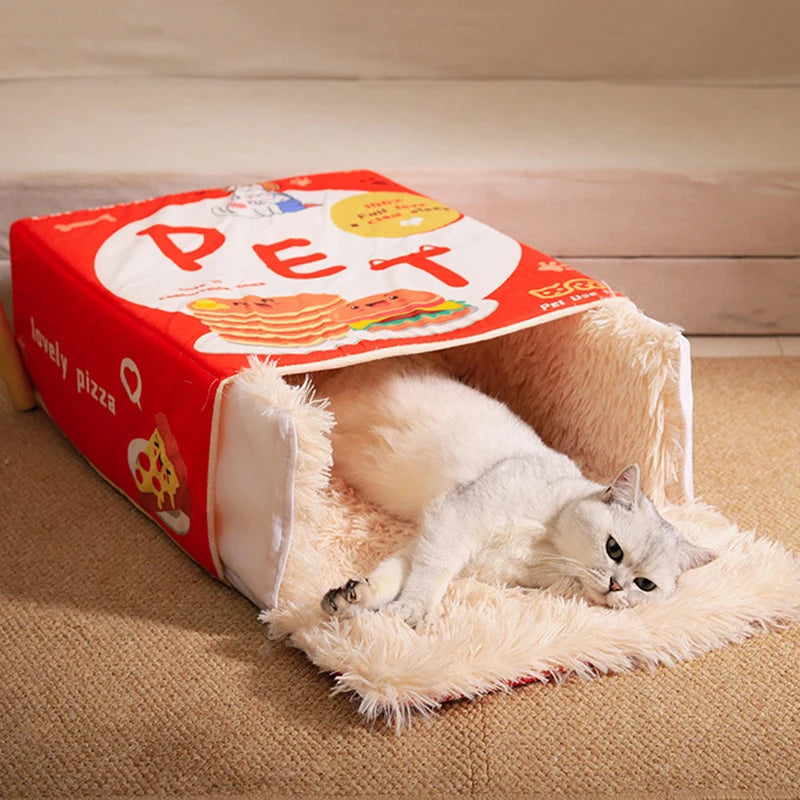 Fully Enclosed Biscuit Box Pet Cat Bed Rectangular Pull Out Snack Kitten Resembling Secure Cat House Cushion Cave