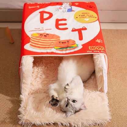 Fully Enclosed Biscuit Box Pet Cat Bed Rectangular Pull Out Snack Kitten Resembling Secure Cat House Cushion Cave