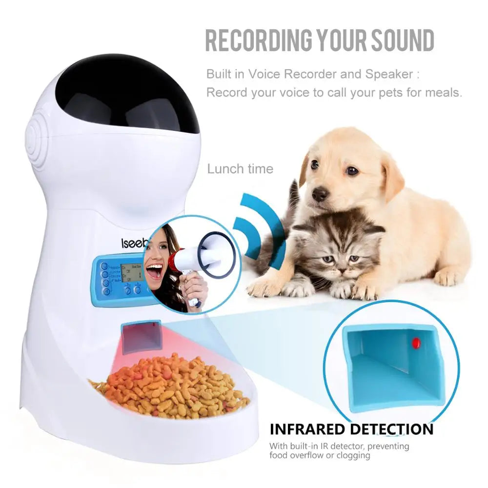 Iseebiz Update 3L Pet Feeder Wifi Remote Control Fashion Smart Automatic Pet Feeder Dogs Cat Food Rechargable With Video Monitor