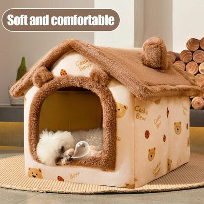 Folding Dog House Winter Fully Enclosed Warm Cat Sleeping Bed Can Be Removed and Washed Super Soft Portable Pet Dog House