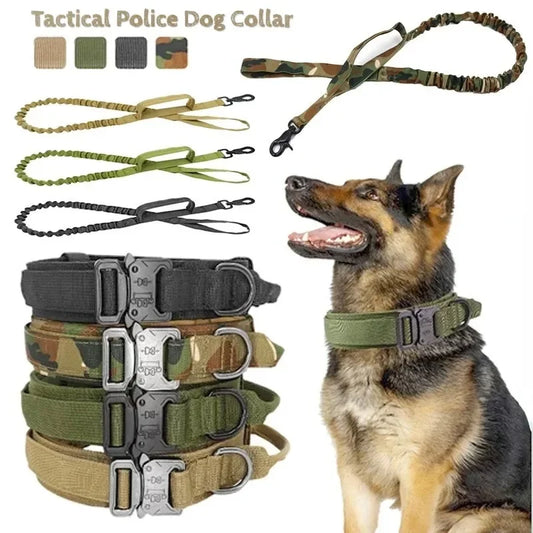 Durable Tactical Dog Collar Leash Set Adjustable Military Pet Collar Leash Medium Large Dog German Shepherd Training Accessories