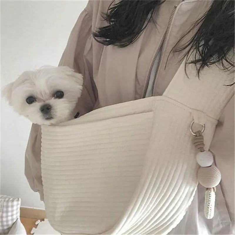 Handmade Dog Bag Pet Kitten Carrier Outdoor Travel Handbag Canvas Single Shoulder Cat Bag Sling Comfort Tote Bag Breathable