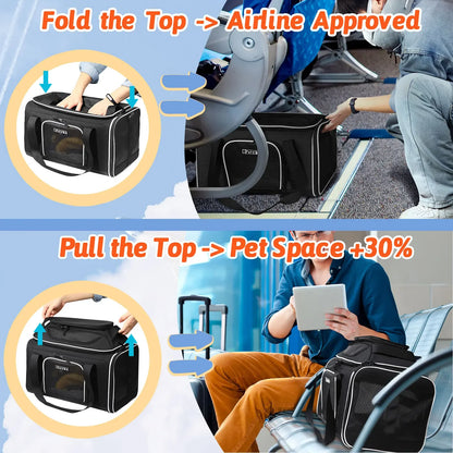 Petskd Top and Side Expandable Pet Carrier Southwest Alaska Airline Approved Soft Small Dog Cat Carrier Bag with Locking Zipper