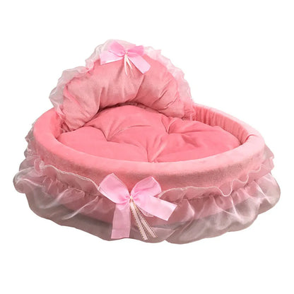 Hanpanda Fantasy Bow Lace Dog Bed Beds For Large Dogs Detachable Oval Pink Princess Pet Bed Basket For Dog Pet Wedding Furniture