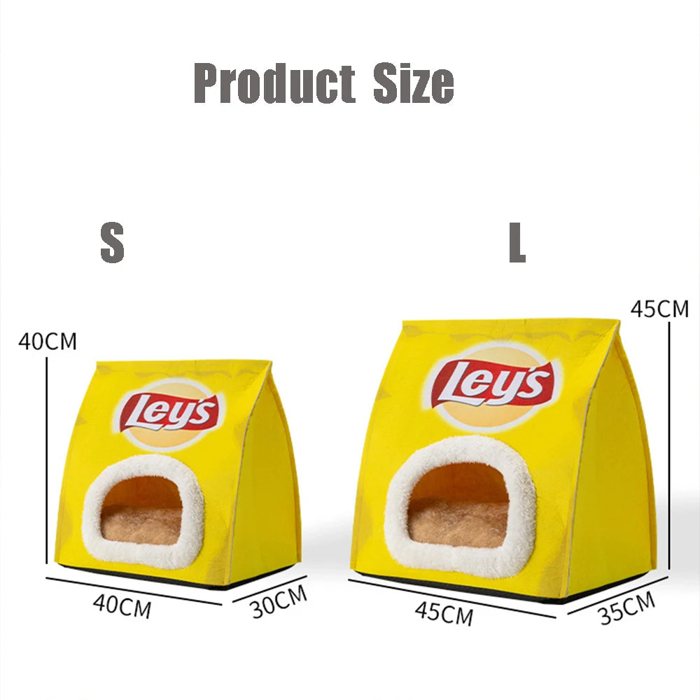 New Creative Potato Chip Bag Deep Sleep Cat Bed Foldable Removable Washable Pet Sleeping Bed Small Dog Pad Bag Cave Cat Bed