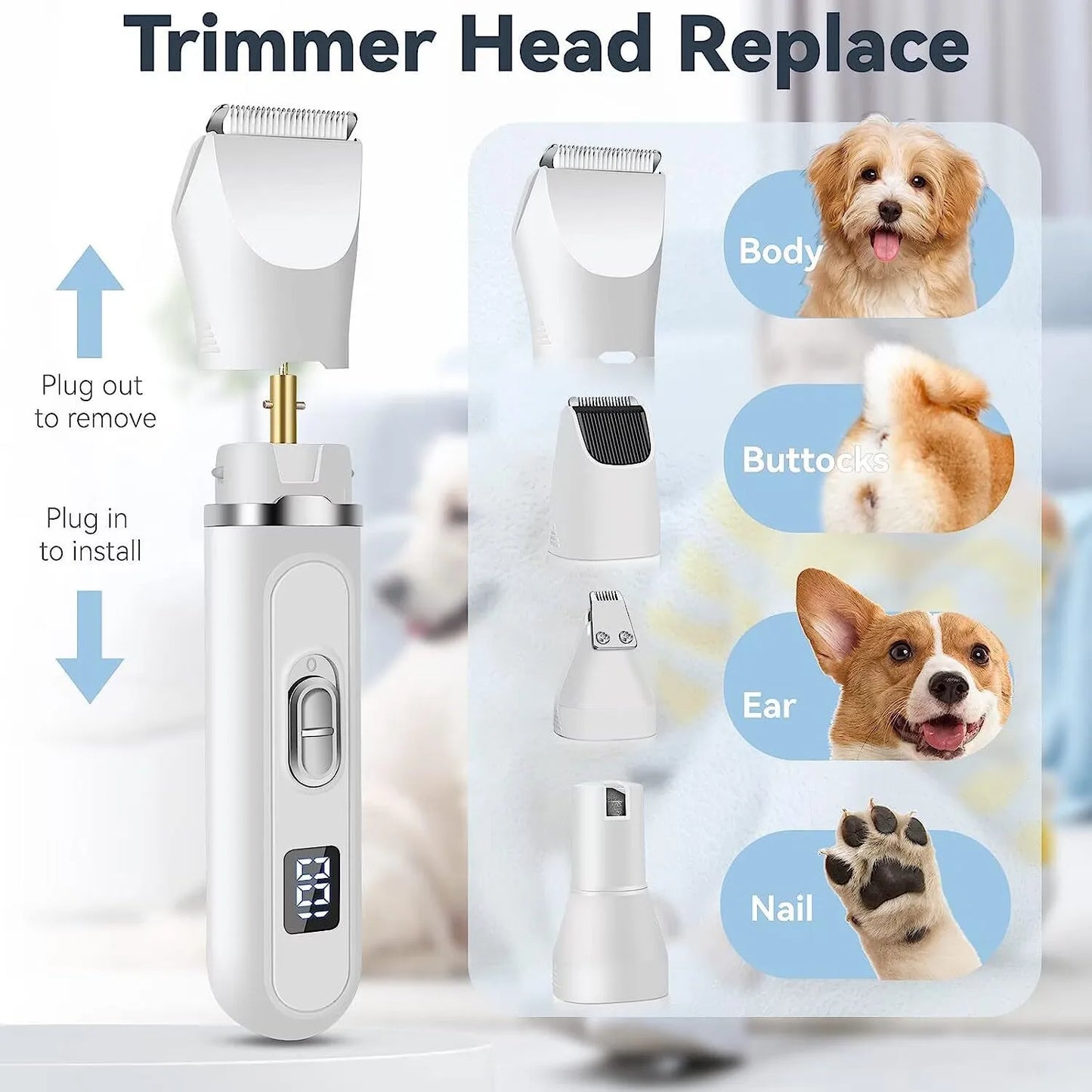 4 in 1 Pet Electric Hair Clipper Dog  Grooming Trimmer Set, USB  Dog And Cat Paw Hair Trimmer.