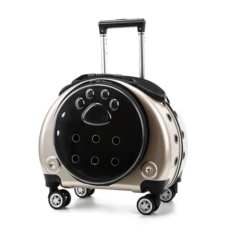 Pet Dog Cat Trolley Suitcase Luggage with Wheels Carrying Transparent Suitcase Breathable Pet Cat Carrier Backpack Pet Stroller