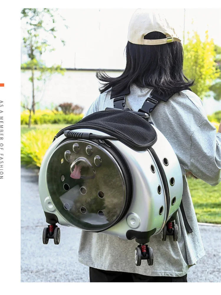 Pet Dog Cat Trolley Suitcase Luggage with Wheels Carrying Transparent Suitcase Breathable Pet Cat Carrier Backpack Pet Stroller