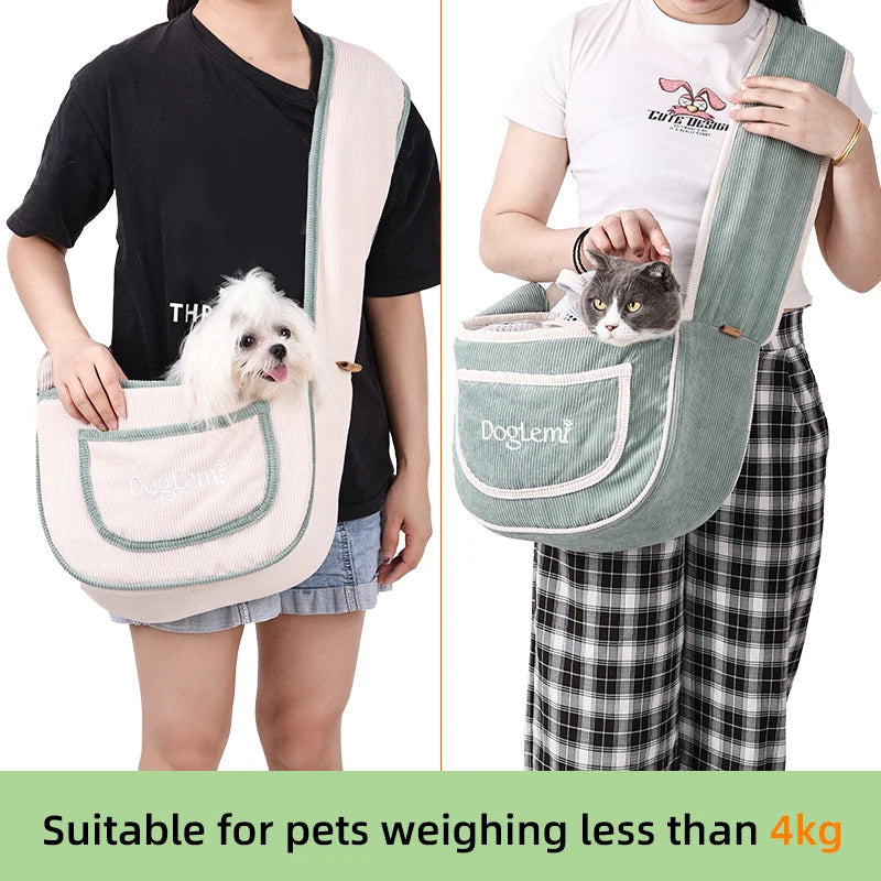 Carrier Bag for Cat and Small Dogs Light Weight Pet Shoulder Bag Washable Corduroy Breathable Travel Bag for Chihuahua Yorkshire