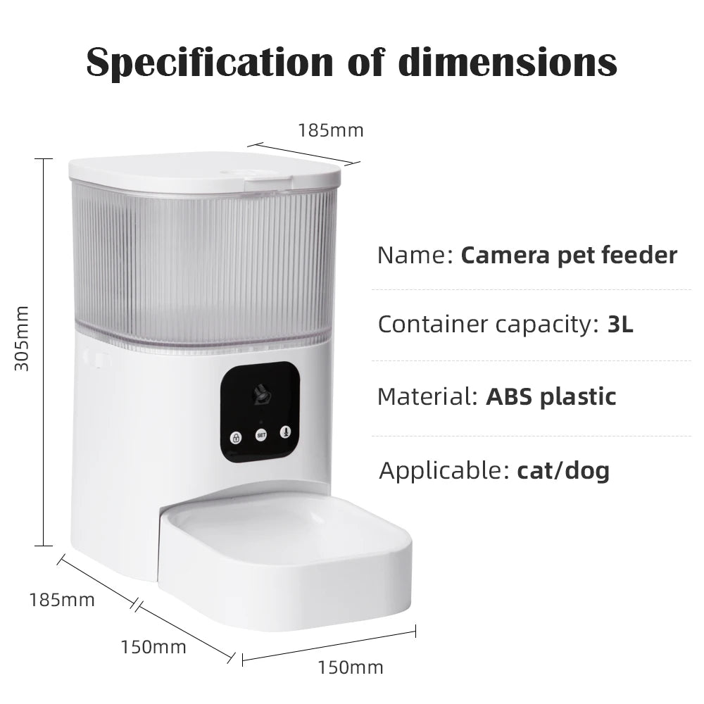 Smart Pet Feeder With Camera Cat Automatic Feeder Supports Voice And Video WIFI Dog Food Feeding Bowl 3L Intelligent Feeder