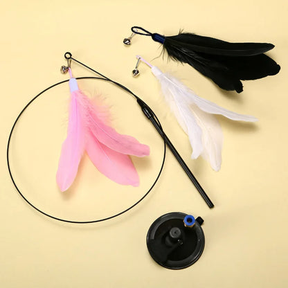 Cats Toys Feathers Wand Interactive Toy Kitten Toys with Super Suction Cup Detachable 2 PCS Feather Replacements Cat Accesorios