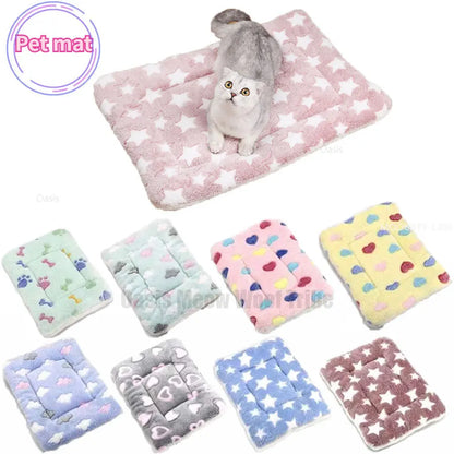 Reusable Bed Pet Cat Bed Dog Bed Thickened Pet Soft Fleece Pad Blanket Bed Mat Cushion Home Portable Washable Rug Keep Warm