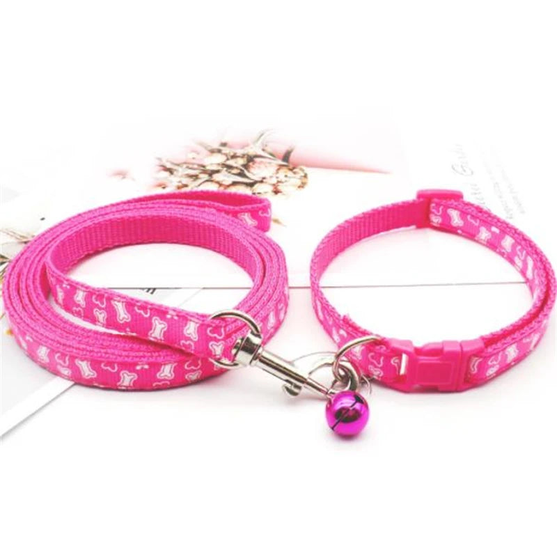 Fashion Pet Dog Cat Collar Traction rope 6 Color Bone Pattern Cute Bell Adjustable Collars For Puppy Kitten DIY Pet Accessories