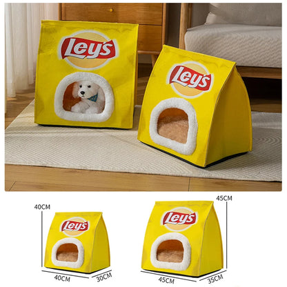 New Creative Potato Chip Bag Deep Sleep Cat Bed Foldable Removable Washable Pet Sleeping Bed Small Dog Pad Bag Cave Cat Bed