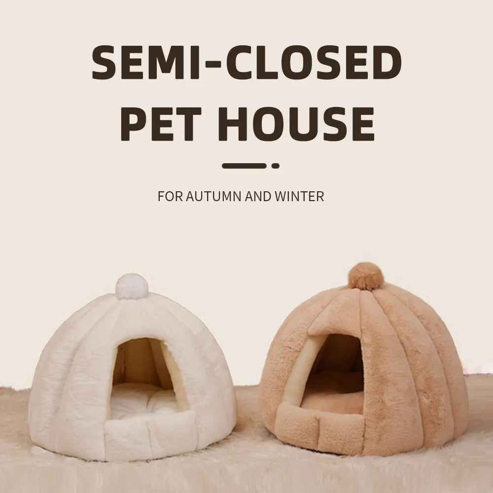 Hanpanda Autumn&Winter Pet Deep Sleep Round Semi-Enclosed Keep Warm Kennel Puppy House 3D Plush Soft Breathable Cat Sofa Yurt