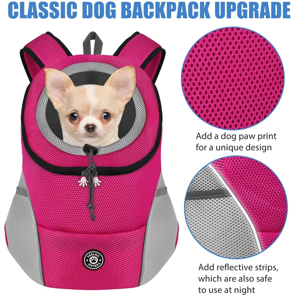 New Dog Pet Backpack Carrier Travel Bag Front Pack Breathable Adjustable with Safety Reflective Strips for Hiking Outdoor Cats