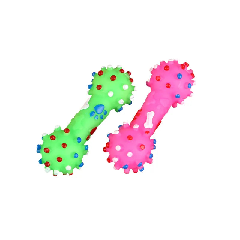 1pcs Pet Chew Toys Pet Tpr Set Interactive Playing Funny Molar Dumbbell Polka Dot Squeaky Toy Rubber Dumbbell Chewing Funny Toy