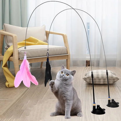 Cats Toys Feathers Wand Interactive Toy Kitten Toys with Super Suction Cup Detachable 2 PCS Feather Replacements Cat Accesorios