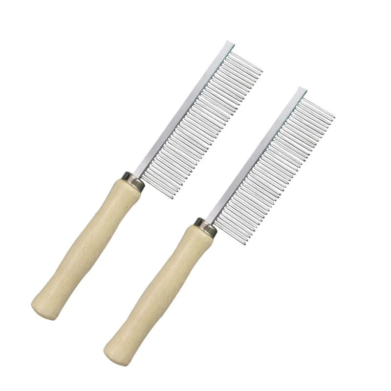 Pet Hair Grooming Accessories Wooden Handle Cat Dog Hair Comb Stainless Steel Pet Massage Hair Trimmer Comb Easy Cleaning Brush