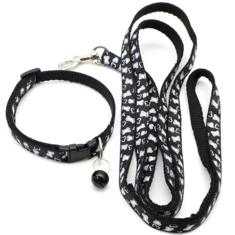 Fashion Pet Dog Cat Collar Traction rope 6 Color Bone Pattern Cute Bell Adjustable Collars For Puppy Kitten DIY Pet Accessories