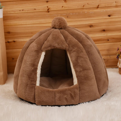 Hanpanda Autumn&Winter Pet Deep Sleep Round Semi-Enclosed Keep Warm Kennel Puppy House 3D Plush Soft Breathable Cat Sofa Yurt