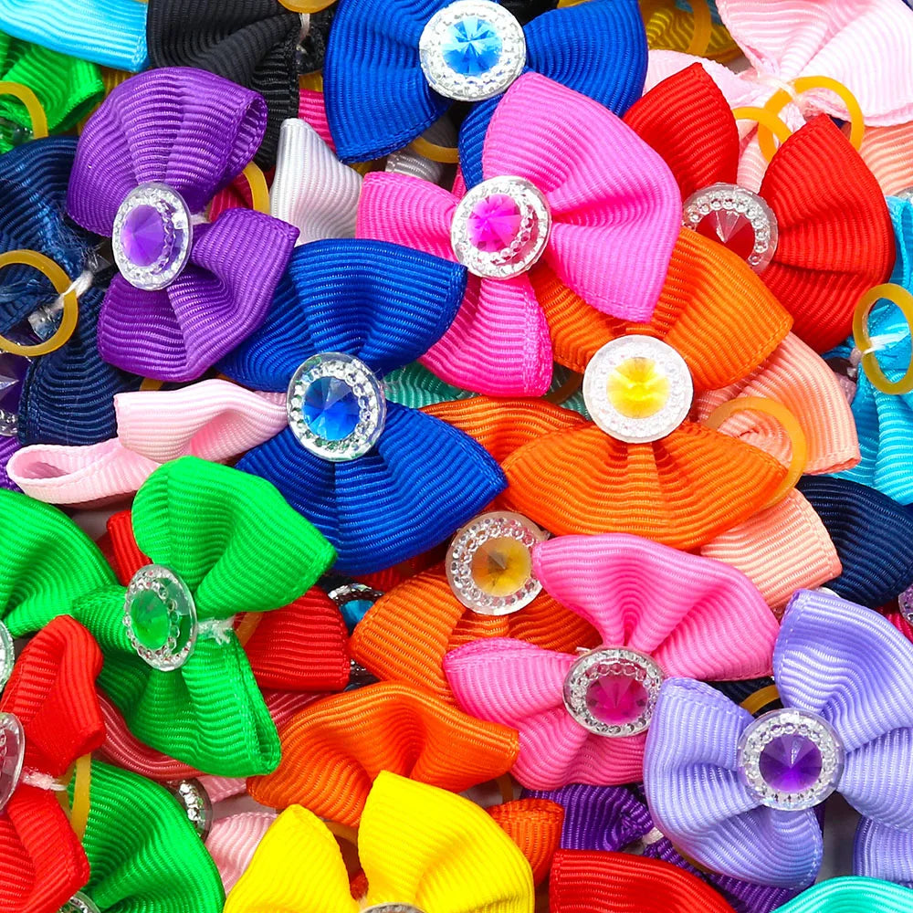 New Dog Hair Accessoreis Puppy Bows Solid Diamond  Pets Headwear Dogs Cat Grooming Girls Bows for Dog Cats Hair Accessories