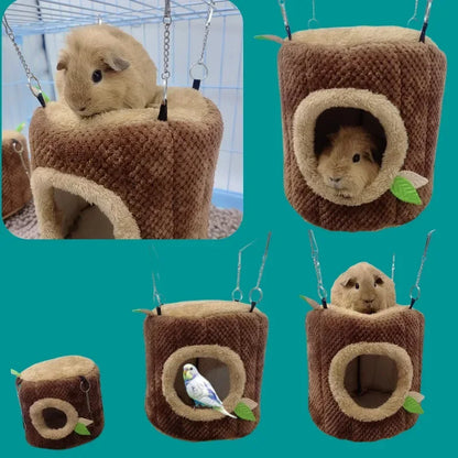 Tree Stump Shape Hammock Small Animals Pet House Hamster Nest Guinea Pig Ferret Squirrel Rabbit Winter Warm Cotton Hang Beds