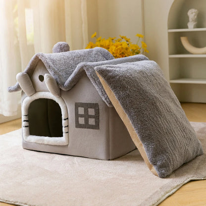 Foldable Cat House Winter Warm Chihuahua Cave Bed Cat Basket for Small Dogs Warm Soft Cat Bed Mat Kennel Puppy House Deep Sleep