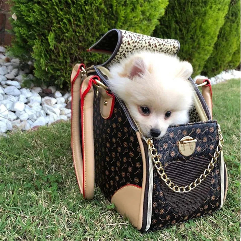 Hanpanda Four Seasons Pet Outing Carrying Bag Large Space Dog Carrier Breathable Window PU Plaid Printed Chihuahua Teddy Handbag