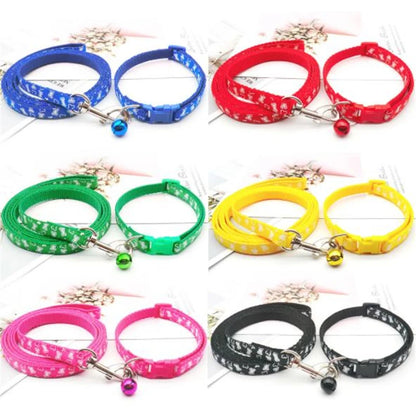 Fashion Pet Dog Cat Collar Traction rope 6 Color Bone Pattern Cute Bell Adjustable Collars For Puppy Kitten DIY Pet Accessories