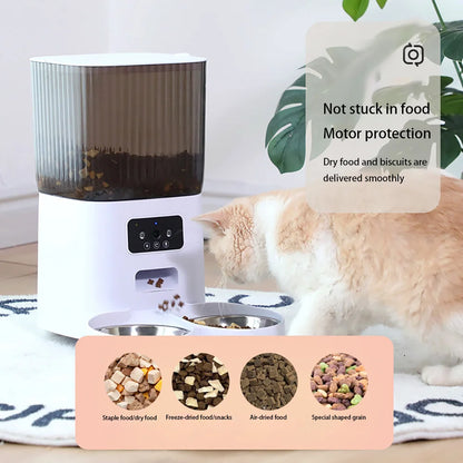 5L Pet Feeder with Camera Automatic Cat Feeder Smart Dog Food Dispenser WiFi Timing Quantitative Stainless Steel Feeding Bowl