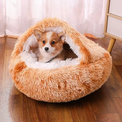 2023 New Plush Round Cat Bed Pet Mattress Warm, Soft and Comfortable Basket Cat and Dog 2-in-1 Small Dog Sleeping Bag Nest