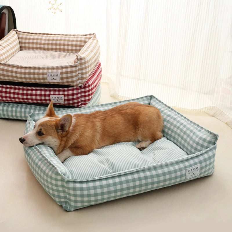 Bed for Dog Cat Pet Square Lattice Kennel Medium Small Dog Sofa Bed Cushion Pet Calming Dog Bed House Pet Supplies Accessories